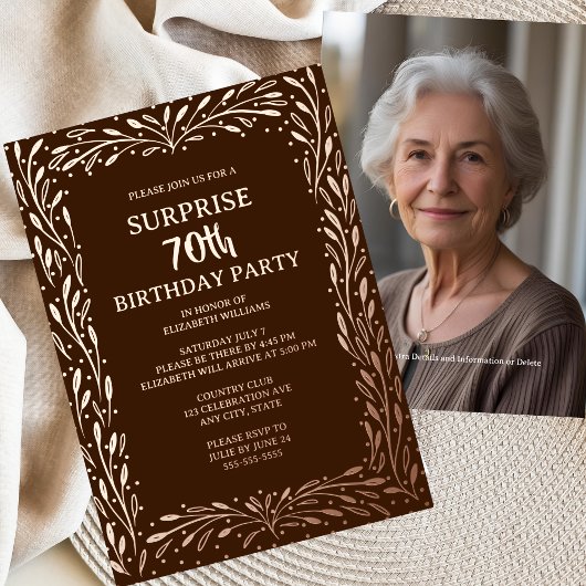 Rustieke Bruine Bloemen 70e Custom Surprise Verjaa Folie Uitnodiging