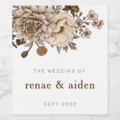 Rustieke bruine bloemen wijn etiket (Enkel label)