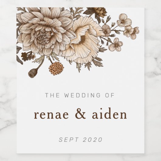 Rustieke bruine bloemen wijn etiket (Enkel label)