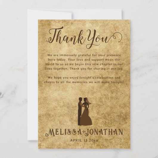 rustieke bruine bruiloft Dank u kaart (Voorkant)