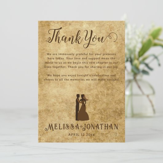  rustieke bruine bruiloft Dank u kaart (Staand voorkant)