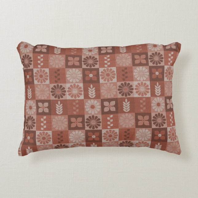 Rustieke Bruine Burlap Bloemen Bladeren Accent Kus Kussen (Voorkant)