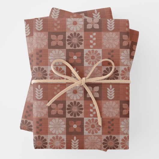 Rustieke Bruine Burlap Bloemen Wrapping Paper Shee (In situ)