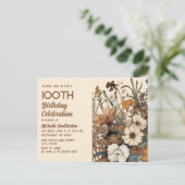 Rustieke  Bruine Crème Bloemen 100ste Verjaardag Uitnodiging Briefkaart (Staand voorkant)
