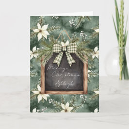 Rustieke bruine groene kerst krijtbord bloemenslin kaart