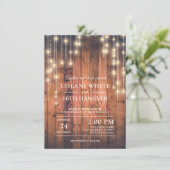 Rustieke Bruine Houten Strijklichten Bruiloft Kaart (Staand voorkant)