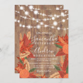 Rustieke bruine houten string lichten sinaasappel kaart (Voorkant / Achterkant)