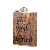 Rustieke bruine houtnerf eet drink trouwen heupfles (Links)