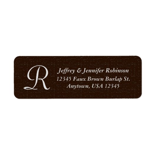 Rustieke bruine jute naam en adres Monogram Etiket (Voorkant)