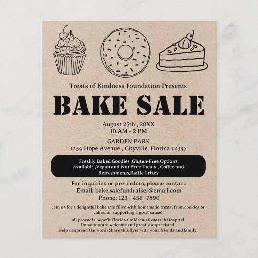 Rustieke Bruine Kraft Bake Sale Flyer (Voorkant)