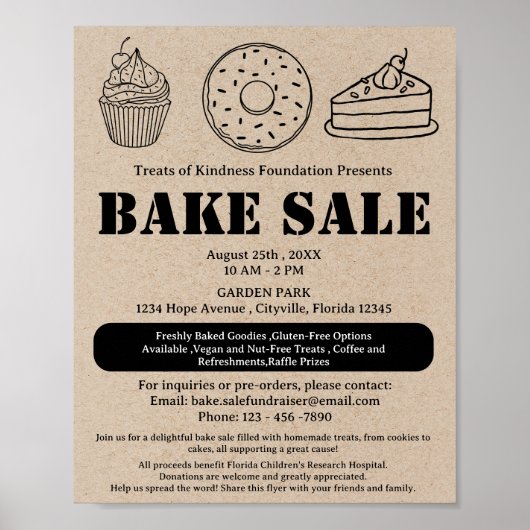 Rustieke Bruine Kraft Bake Sale Poster (Voorkant)