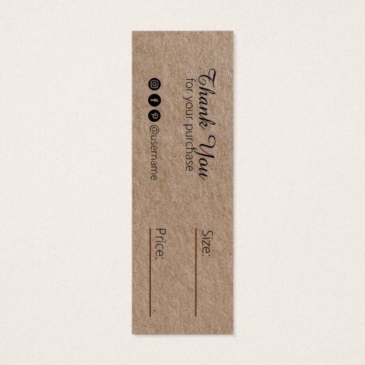 Rustieke Bruine Kraft Papieren Kleding Prijs Hang  Mini Visitekaartjes (Achterkant)