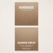 Rustieke bruine kraft witte handgemaakte oorbel vierkante visitekaartjes (Voorkant /achterkant)