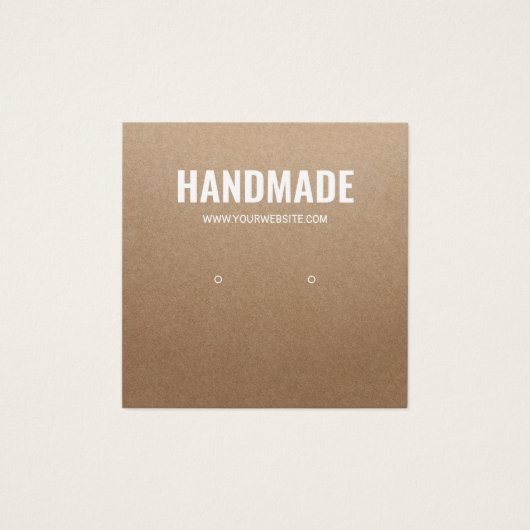 Rustieke bruine kraft witte handgemaakte oorbel vierkante visitekaartjes (Voorkant)
