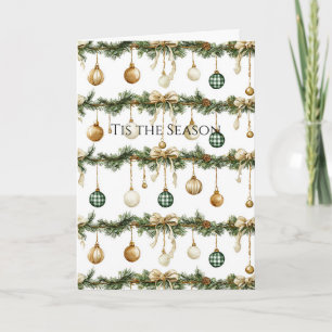 Rustieke bruine linten roomgroene kerst kaart