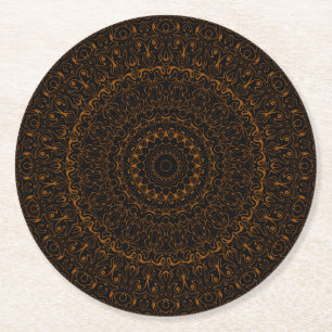 Rustieke bruine mandala met westerse charme ronde kartonnen onderzetter