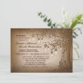 Rustieke bruine metselaar kruiken boom bruiloft ui kaart (Staand voorkant)