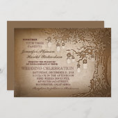Rustieke bruine metselaar kruiken boom bruiloft ui kaart (Voorkant / Achterkant)