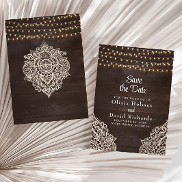Rustieke bruine slingerlicht Save the Date kaart