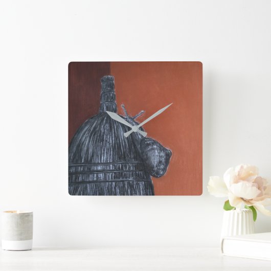 Rustieke Bruine Tekening Vierkante Wandklok (Huis)