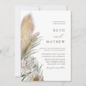 Rustieke bruine typografie Pampas bruiloft Kaart (Voorkant)