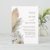 Rustieke bruine typografie Pampas bruiloft Kaart (Staand voorkant)