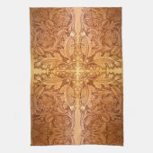 Rustieke bruine westerne land lederen print theedoek (Verticaal)