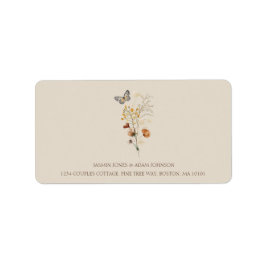 Rustieke Bruine Wildbloemen en Vlinders Bruiloft Etiket