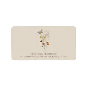 Rustieke Bruine Wildbloemen en Vlinders Bruiloft Etiket