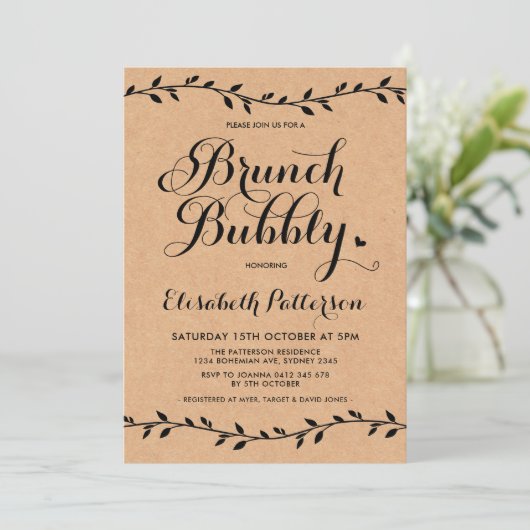 Rustieke brunch & bubbelig Baby shower Moderne lau Kaart (Staand voorkant)