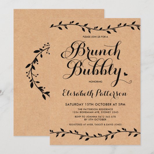 Rustieke brunch & bubbelig Baby shower Moderne lau Kaart (Voorkant / Achterkant)