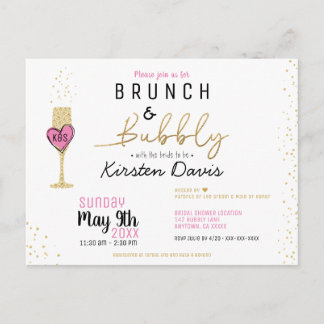 Rustieke brunch en bubbelige bruids douche uitnodi briefkaart
