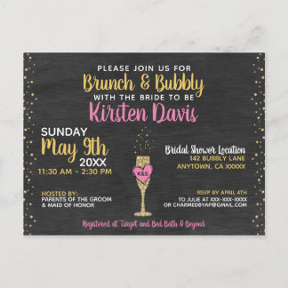 Rustieke brunch en bubbelige bruids douche uitnodi briefkaart