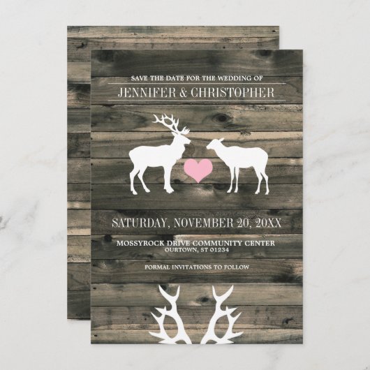 Rustieke Buck en Doe "Save the Date"-aankondiginge Save The Date (Voorkant / Achterkant)