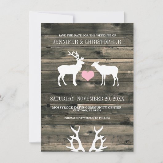 Rustieke Buck en Doe "Save the Date"-aankondiginge Save The Date (Voorkant)