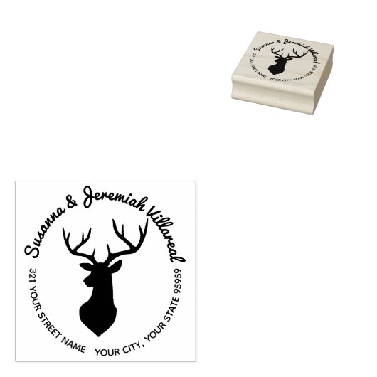 Rustieke Buck Herten Hoofd Familienaam Adres Rubberstempel (Gestempeld)