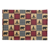 Rustieke Buffalo Check Beren Bomen Hout Rood Zwart Kussensloop (Achterkant)
