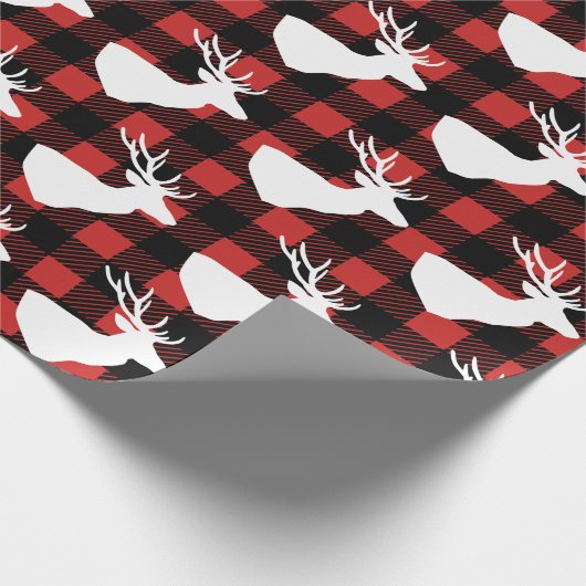 Rustieke Buffalo Check geruite & witte herten Cadeaupapier (Hoek)