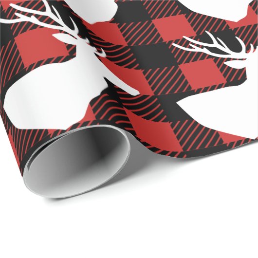 Rustieke Buffalo Check geruite & witte herten Cadeaupapier (Rol Hoek)