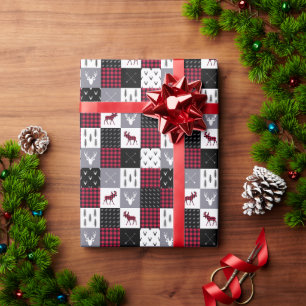 Rustieke Buffalo geruite patchwork rood wit Kerstm Cadeaupapier