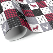 Rustieke Buffalo geruite patchwork rood wit Kerstm Cadeaupapier (Rol Hoek)