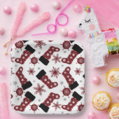 Rustieke Buffalo geruite sok Sneeuwvlokken Kerstmi Papieren Bordje (Feest)