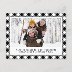 Rustieke Buffalo Plaid Aangepaste Foto Zwart Wit Feestdagenkaart