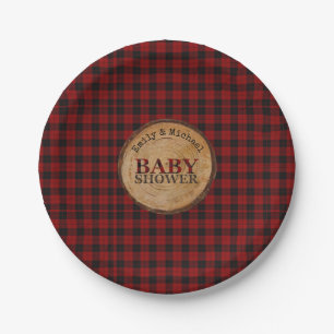 Rustieke Buffalo Plaid Baby shower Gepersonaliseer Papieren Bordje