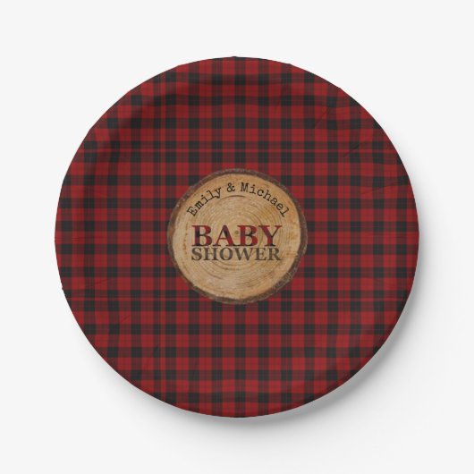 Rustieke Buffalo Plaid Baby Shower Persoonlijk Papieren Bordje (Voorkant)