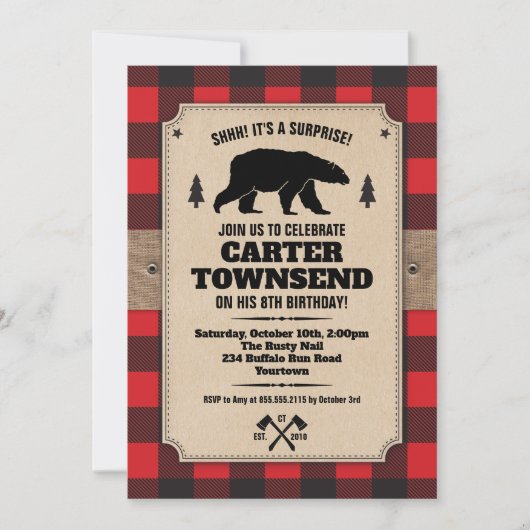 Rustieke Buffalo Plaid Beer Kraft Panel Verjaardag Kaart (Voorkant)