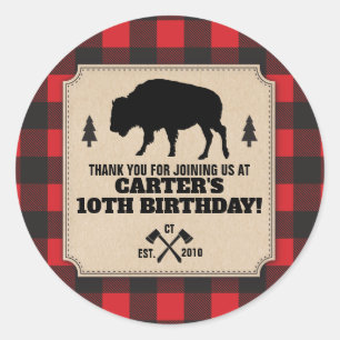 Rustieke Buffalo Plaid Bison Kraft Look Panel Beda Ronde Sticker
