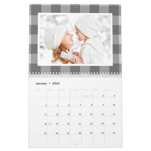 Rustieke Buffalo Plaid Boerderij Familiefoto 2024 Kalender (Jan 2026)