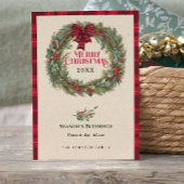 Rustieke Buffalo Plaid Boerderij Kerstkrans Feestdagenkaart