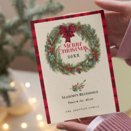 Rustieke Buffalo Plaid Boerderij Kerstkrans Feestdagenkaart